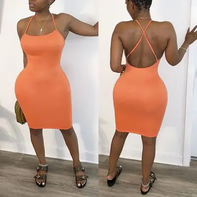 

Solid color cross oblique shoulders Women Suspenders Slip Dress Sleeveless Plus Size Tight Dress Mini Ladies Skirt Dress, Picture color