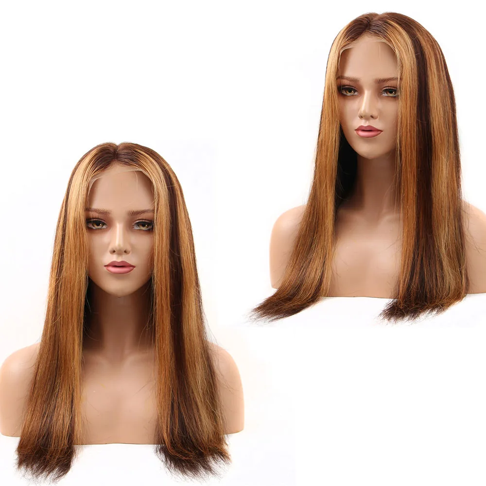 

4B/27 Ombre Color Lace Front Human Hair Wigs With Baby Hair 13*4 Straight Brazilian Non-Remy Hair Lace Wig Free Part, Mix color 4-27(other color can be customized)