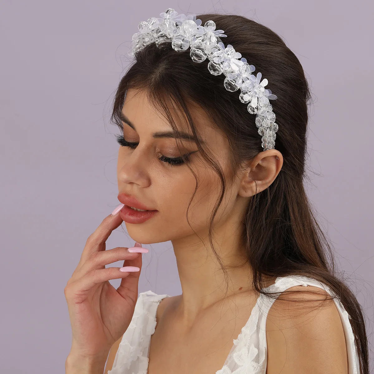 

Crystal bead headband Bride's wedding hair accessories Woven beaded hair band