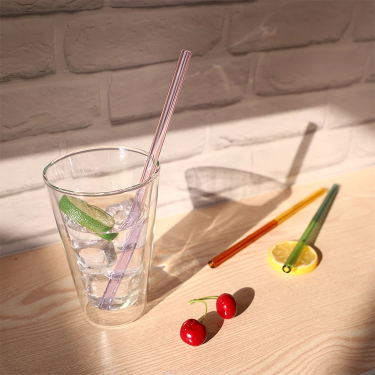 

Amazon Hot Sale High Borosilicate Glass Colorful Wine Bar Accessories Bevel Drinking Glass Straw, Customized color