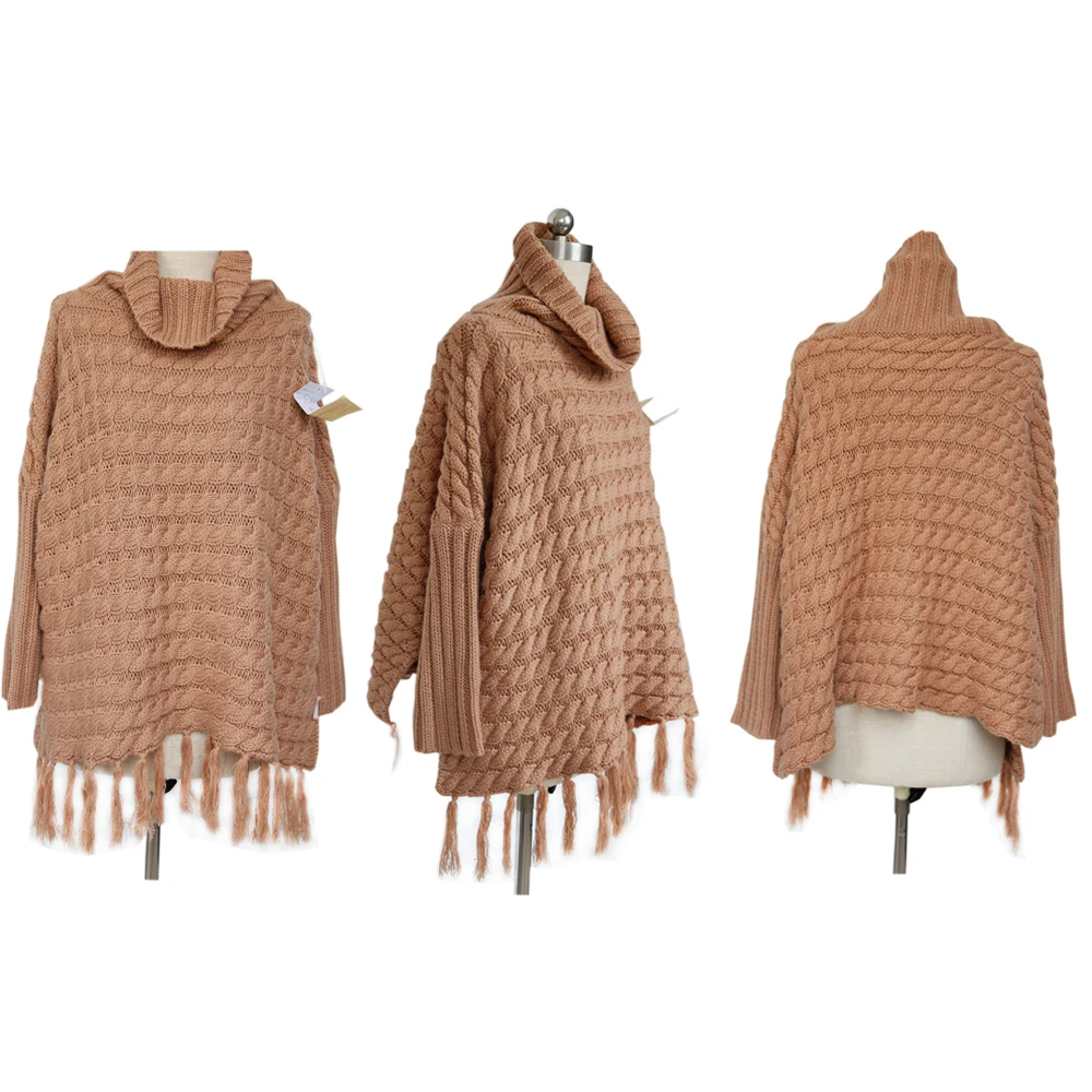 

50% Wool 50% Acrylic Oversized Sweater Women Unique Tassel Design Long Sweater Winter Female Sweater, Beige