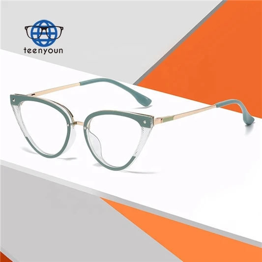 

Teenyoun Eyewear Tr90 Cat Eye Eyeglasses Frames Women Shades Personality Spring Legs Luxury Blue Light Blocking Glasses Frame