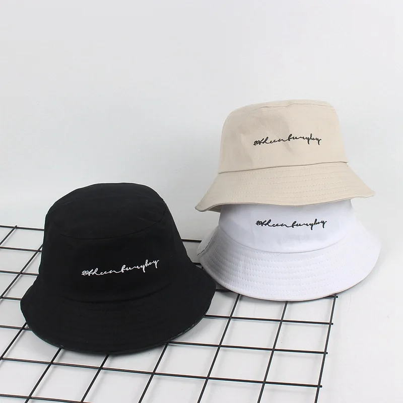 

Free shipping low moq instock designer bucket hats 2020 letter bucket hat embroidery custom logo