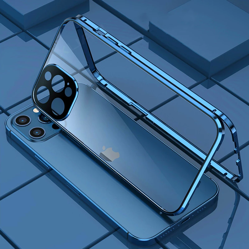 

Double Sided Magnetic Phone Case For iPhone 11 12 13 pro max Metal Alloy Phone Case For Samsung S20 Note 20 Ultra Glass Case