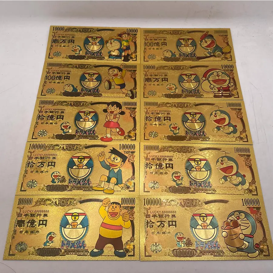 

11 types Japanese Cute Magic Kitty Cat Tokyo Cartoon Commemorative gold Banknote Doraemon Anime cards for gift