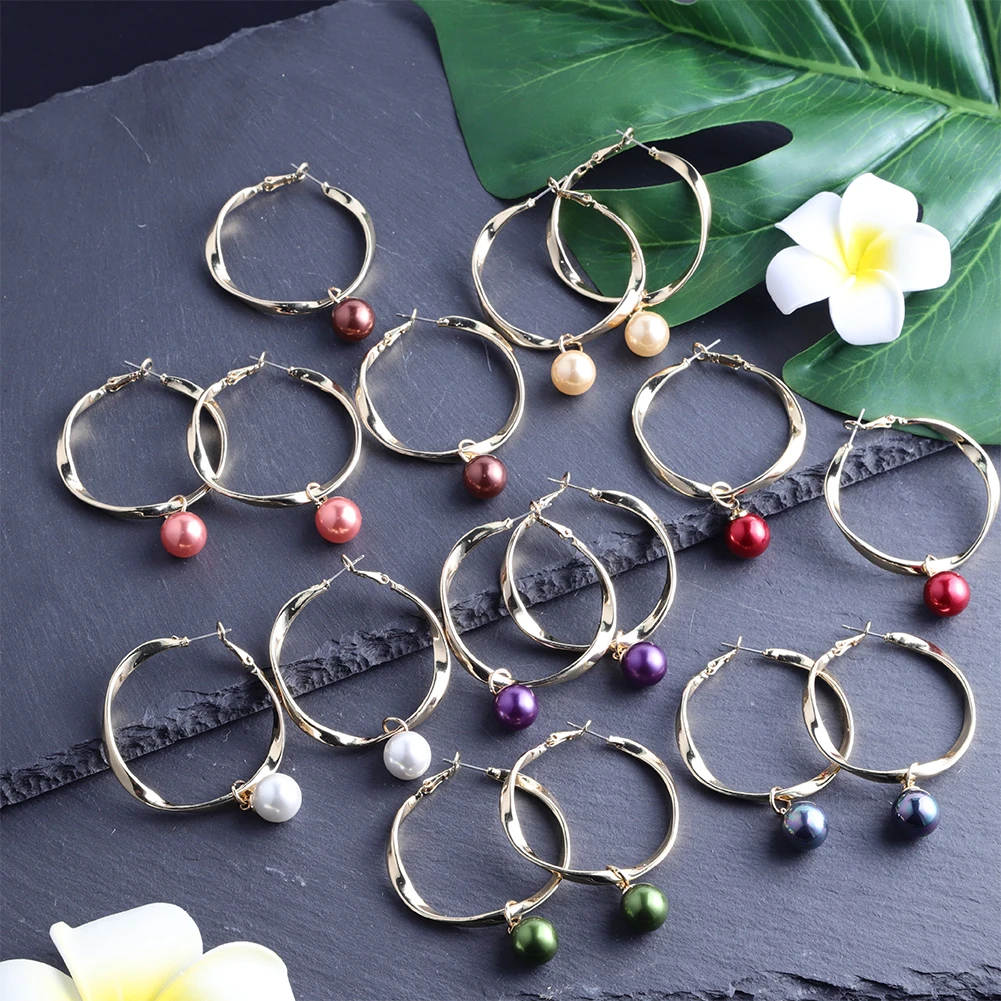 

Cring CoCo Fashion 14k Gold Plated Pearl Hook Colorful Pearls Polynesian Earrings Hawaiian Jewelry Wholesale Hoop Earring