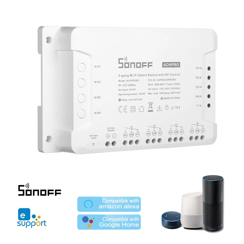 
SONOFF 4CH Pro R3 Wireless Multi channel WIFI Switch For Smart House Home Automation Module Controller 433mHz Remote Control  (60733921475)