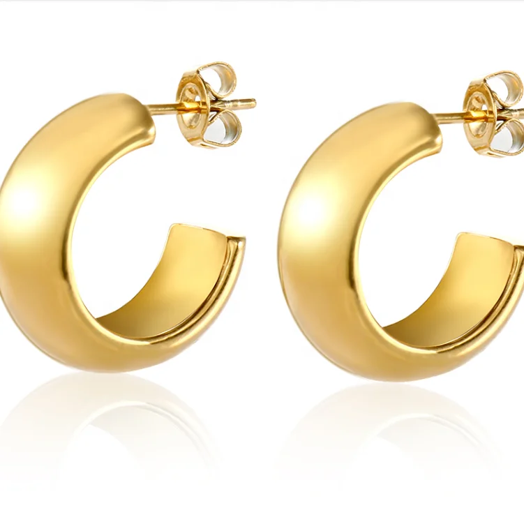 

Trendy Jewelry Woman Accessories 2021 Gold Plated Stainless Steel Minimalist Geometric C Shaped Hoop/Stud Earrings, Gold/silver/rose gold
