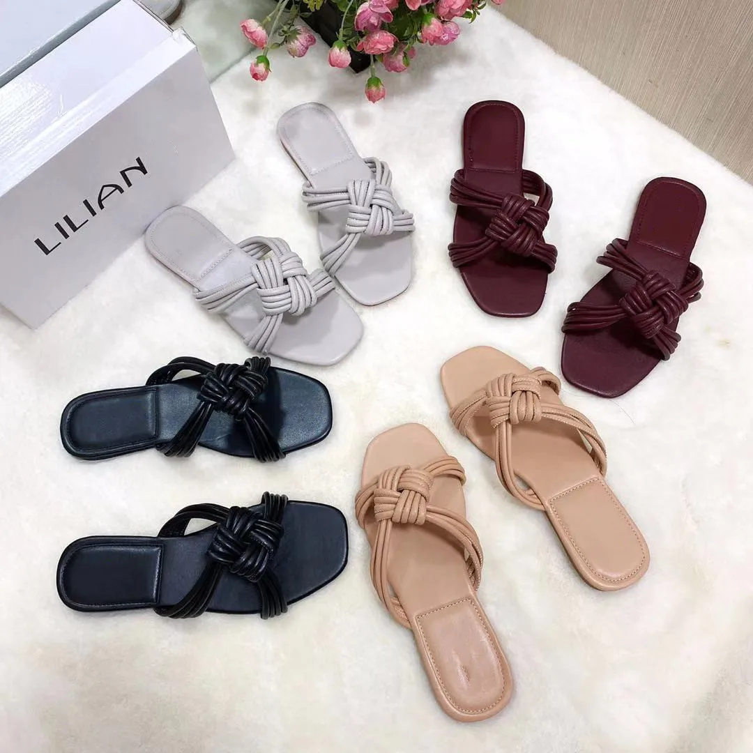 

2021 hot sale women's flat sandals Braided tie flat shoes home slippers out door beach sandal, Pink,green,black
