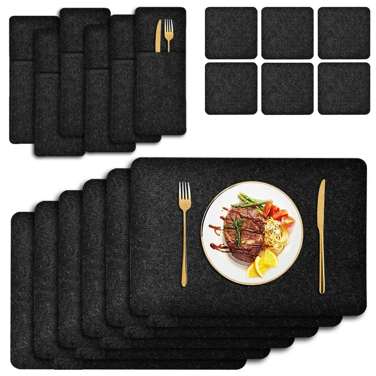 

Felt placemats-Stain Heat Resistant Washable felt table mat, Dark grey Place Mats Set of 6 for dinner