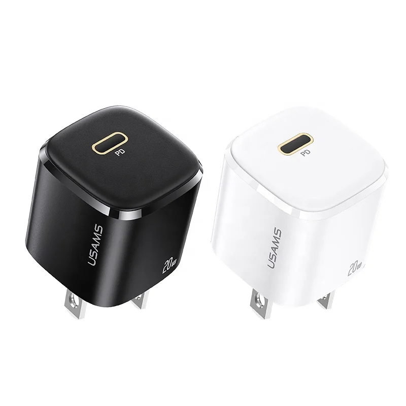 

USAMS CC136 2021 Newest Wholesale Factory Price Super Si Charger 20W Mini PD Fast Charging 20W Charger US Plug For iPhone 13, Black/white