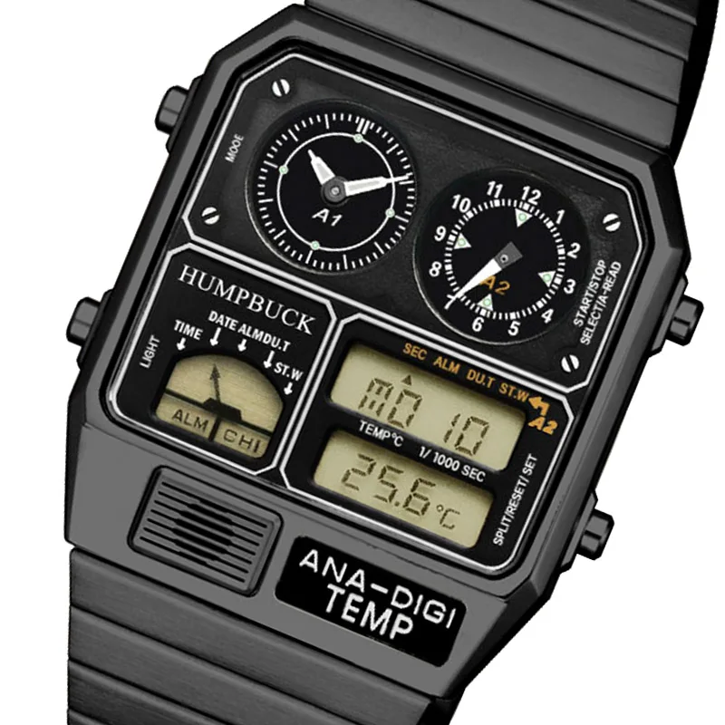 

HUMPBUCK Analog Square Men's Led Classic Wristwatch Stainless Steel Mens Sports Custom Watch Digital For Men