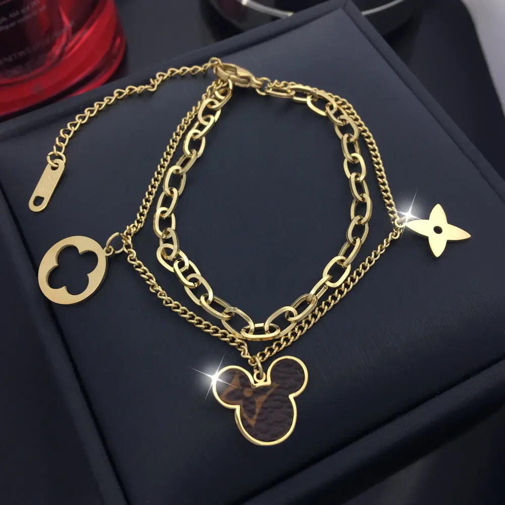

flower Mickey Mouse stainless steel gold charm bracelet luxury fashionable designer bracelets, Color
