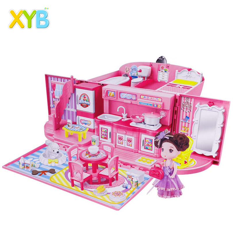 
Wholesale New arrival new design doll house product light tableware kitchen set toys girls handbag 
