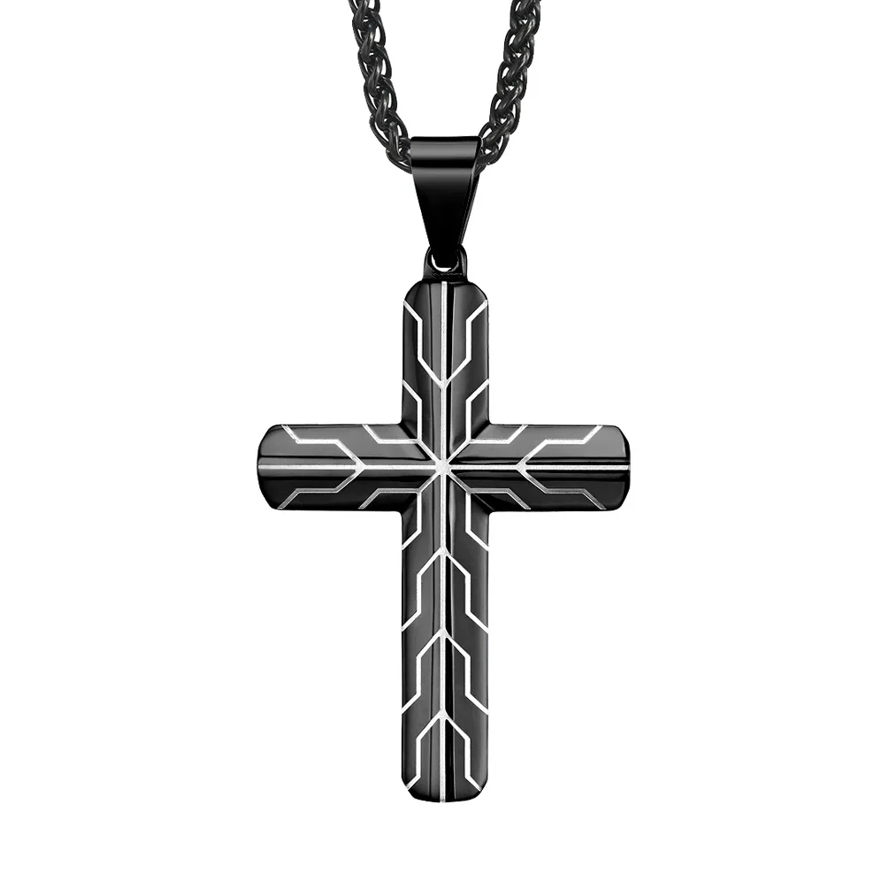 

Black and Blue Texture stainless steel cross Necklace for men, Black / blue