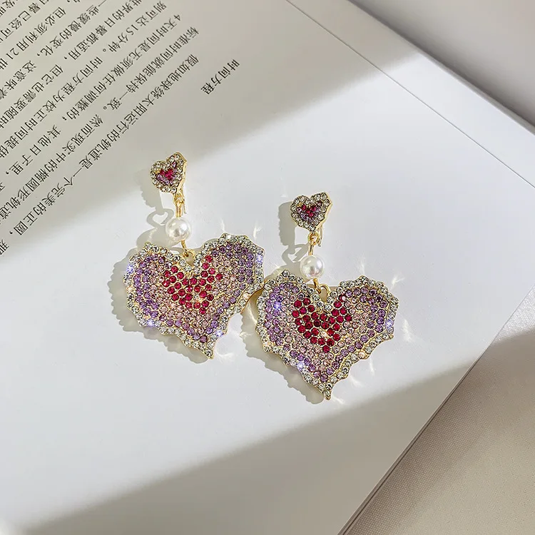 

new fashion full crystal drop heart earing