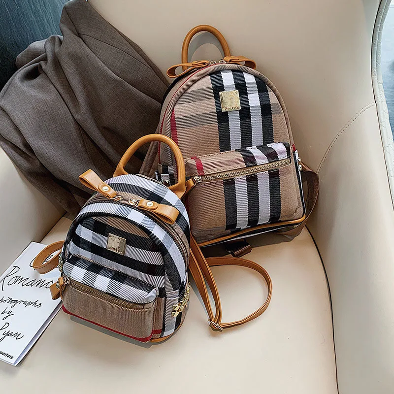 

Women Fashion Plaid Backpacks Canvas Student School Bags Designer Ladies Elegant Backpack For Girls, As picture show