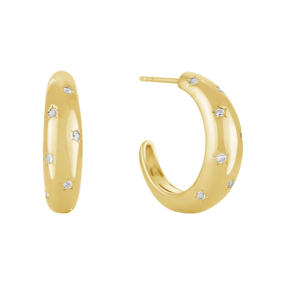 

WholesaleTrendy design for Women Earrings Jewelry 925 Sterling Silver 18K Gold Vermeil zircon Dome Hoop Earrings