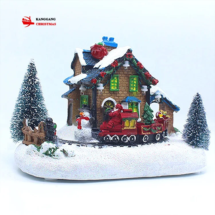 

2021 New Design Resin Crafts Christmas Tree Snowflake Decoration Train Christmas Village House