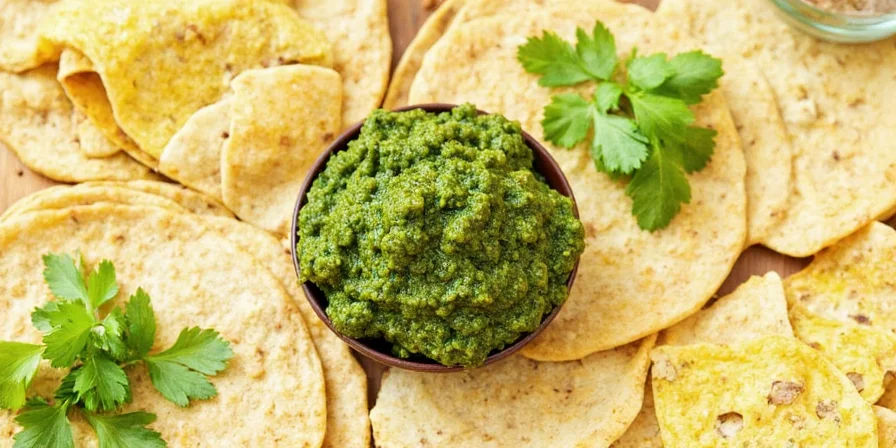 A step-by-step photo series showing green mole being prepared