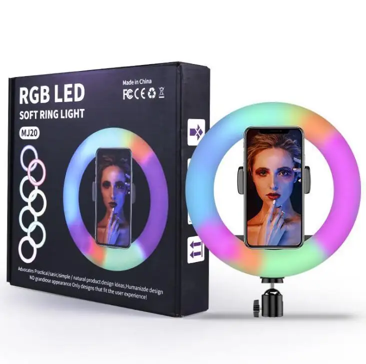 

10 Inch RGB LED Ring Lighting Lamp Photography Camera Photo Studio Phone Video Colorful Ring Light, Black