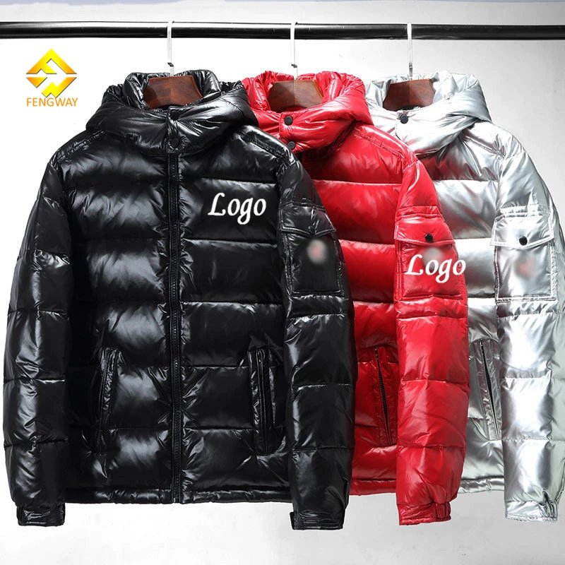 Custom logo 2025 Winter Trench Coats With Hoodie Padded Pu Leather Woman Men Unisex Puffer Jacket Duck Down  Coats