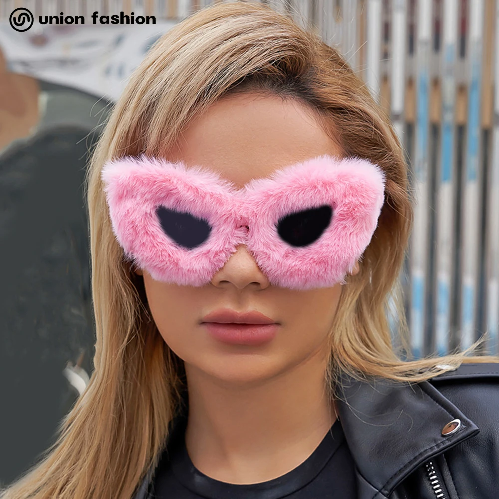 

New Trending Cat Eye Soft Furry Luxury Women Punk Fur Velvet Shades Handmade Ladies Sunglasses