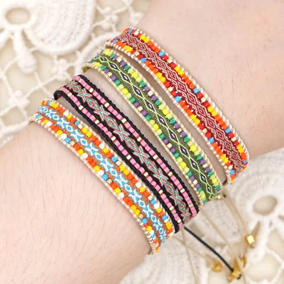 

Fashion Boho Jewelry Ethnic Pulseras Mujer Woven Fabric Beaded Bracelets Handmade Braided Bracelet for Women