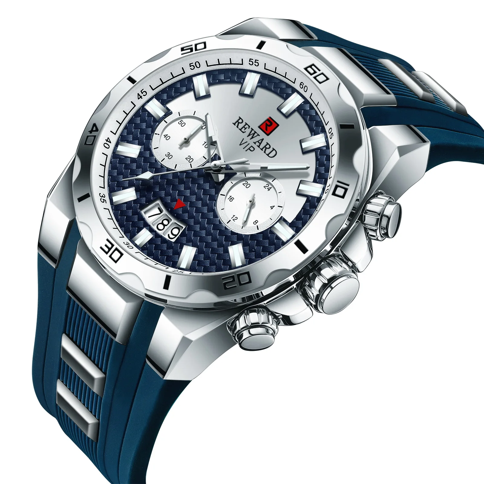 

REWARD RD83008M Sport Waterproof Luxury Chronograph Quartz Top Brand Strap Mens Watch Blue Dial Date, 4 colors