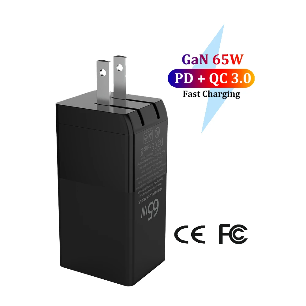 

Free Shipping 1 Sample OK GaN 65w QC4.0 PD3.0 Fast Charging USB Charger For Laptop Type-c PD 65w Wall Charger