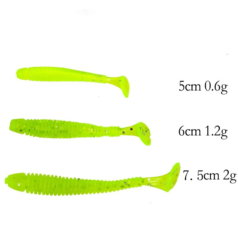 

Wholesale Fishing Simulated Soft Shade Plastic Bait Molds Lure Double Colors T Tail Shad Lure, 10 colos