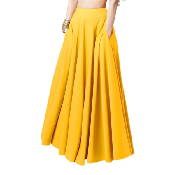 

Wholesale Plus Size Women Casual Long Maxi Skirt Solid Color High Waist Long Pleated Skirt With Pocket