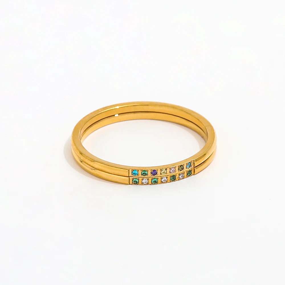 Joolim High End 18K Gold Plated Colorful Zirconia Clear Green Zirconia Ring for Women Finger Ring Stainless Steel Jewelry