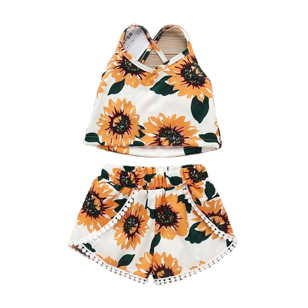 

CHUYA Sunflower Pattern Suspenders Tops Skirt Suit For Baby Girl