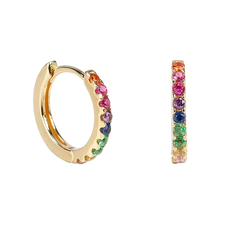 

Wholesale 925 silver rainbow jewelry accessories women huggie hoop earrings