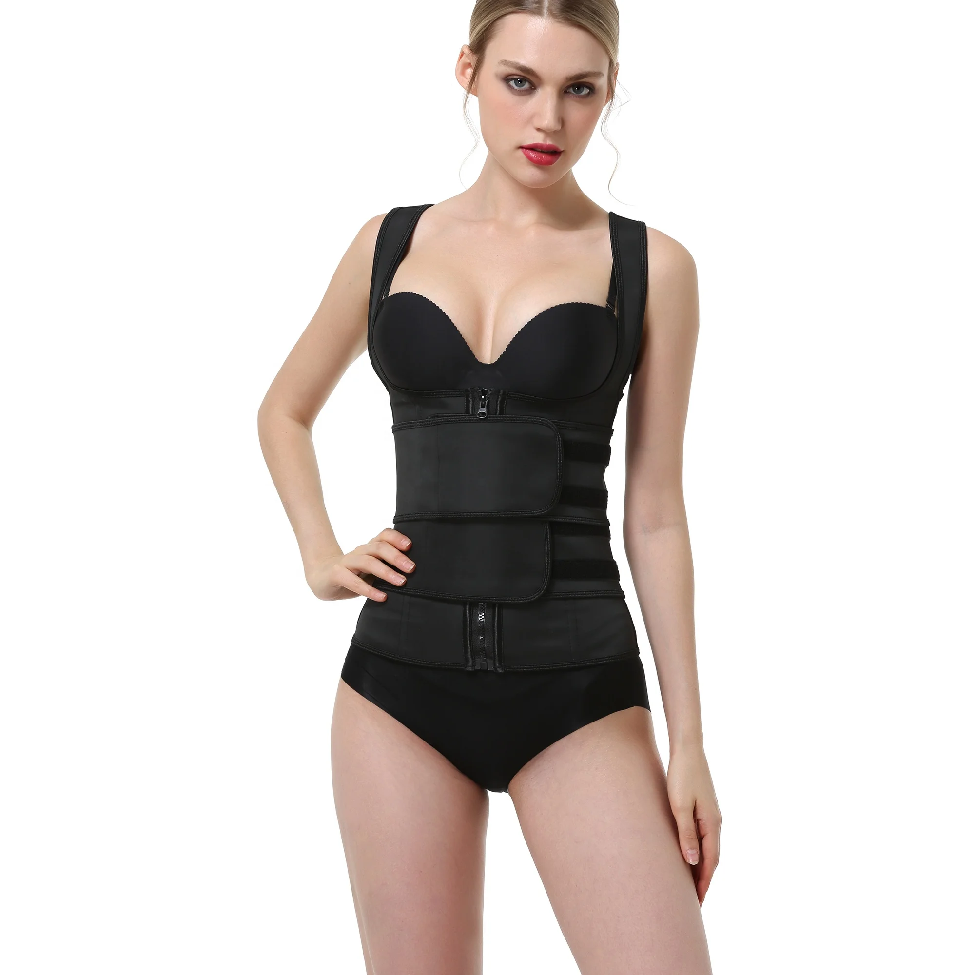 

Custom Logo Trimmer Sport Fitness Vest Waist Trainer Belt Black Fajas Double Belts