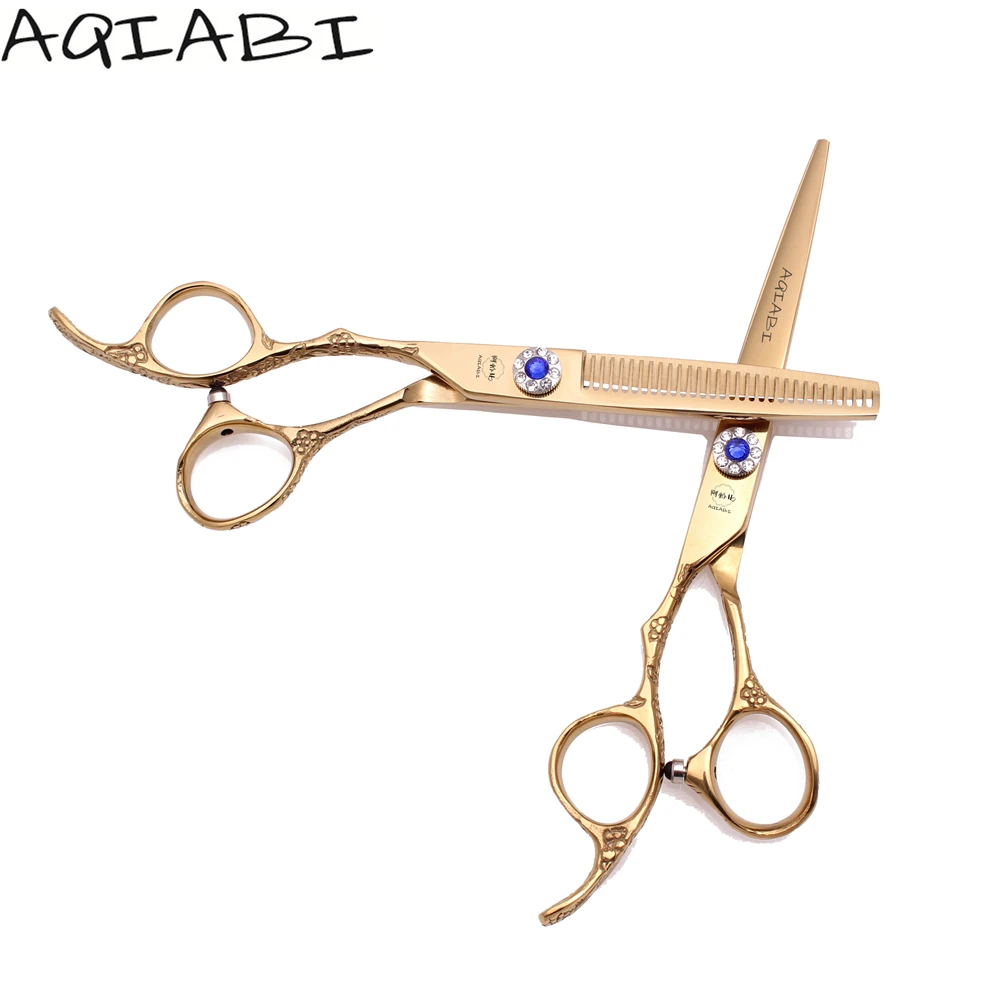 

Left-Hand Hair Scissors 5.5'' 6" JP Steel Hair Cutting Scissors Thinning Shears Barber Scissors Gold Color A8002