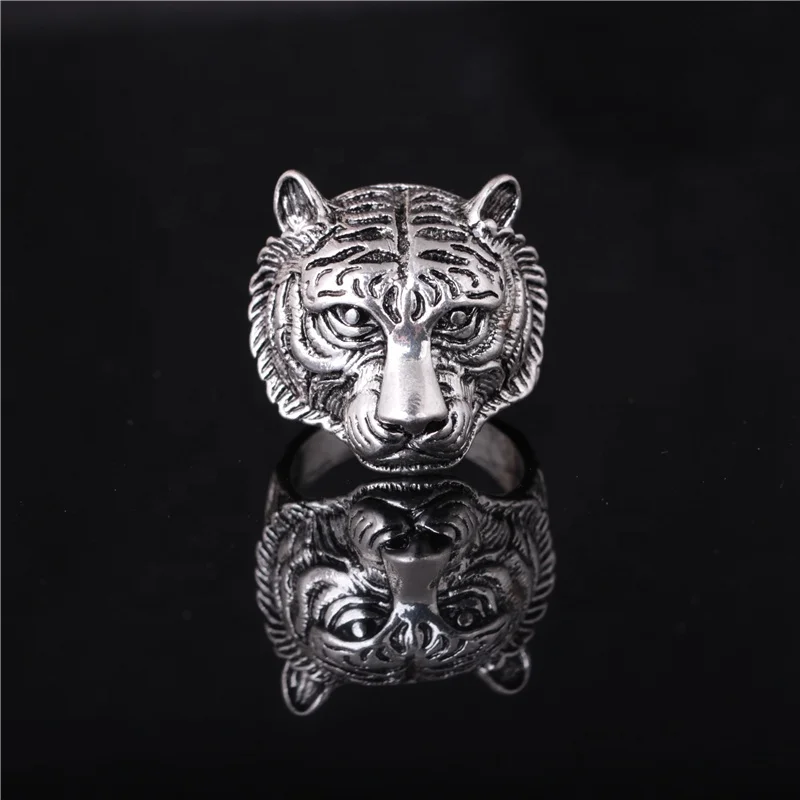 

2019 New fashion Christmas gift hiphop Silver Plated Tiger Animal Ring Jewelry