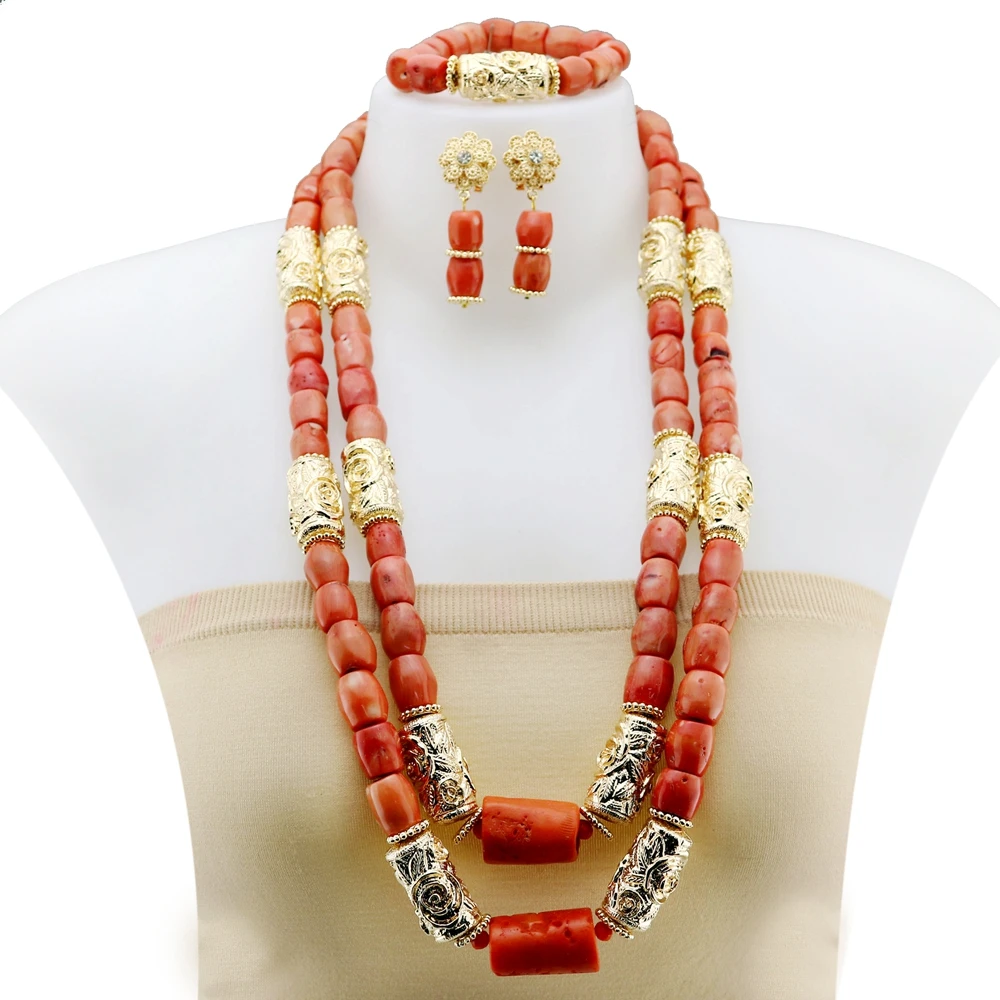 

Yulaili Fabulous Nigerian Wedding Jewelry Set Beads Bridal Set Bride Gift Stylish Red Coral Jewelry Sets YL243