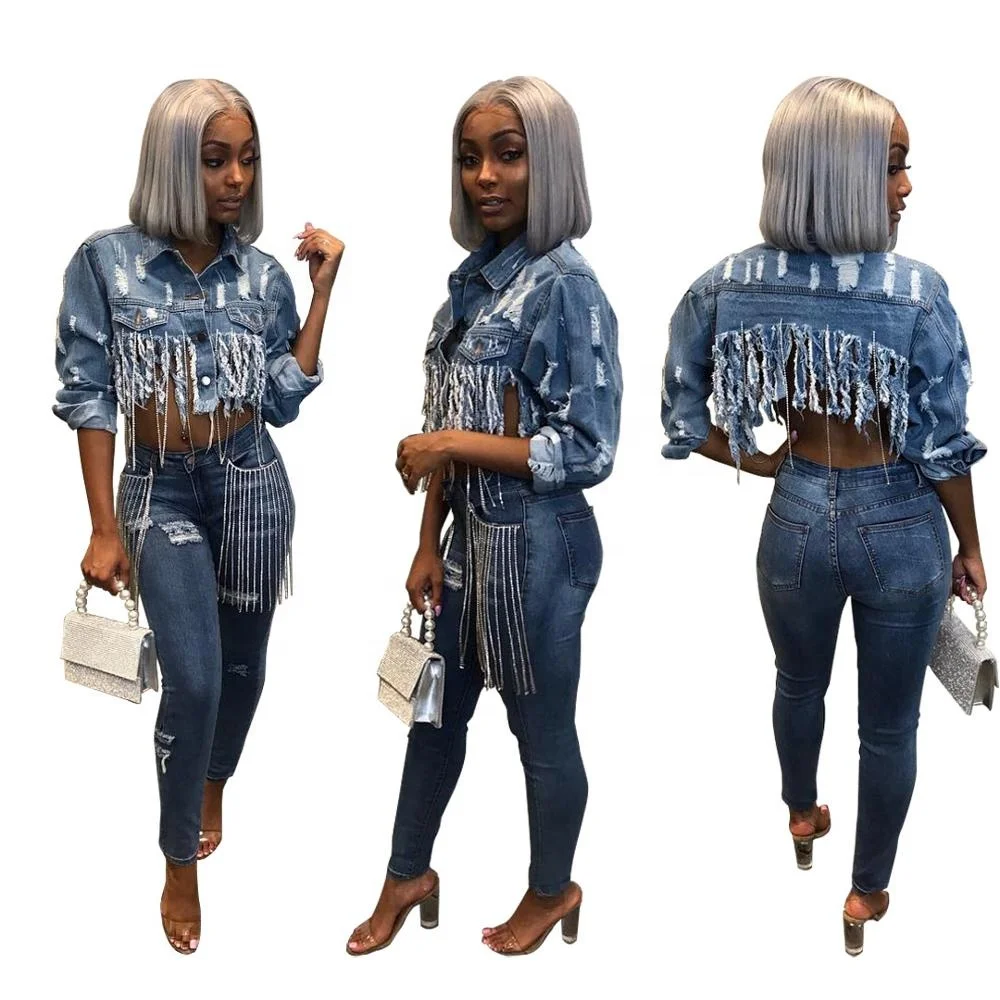 

B62610A Hot style selling short denim tops with sexy American women's jackets