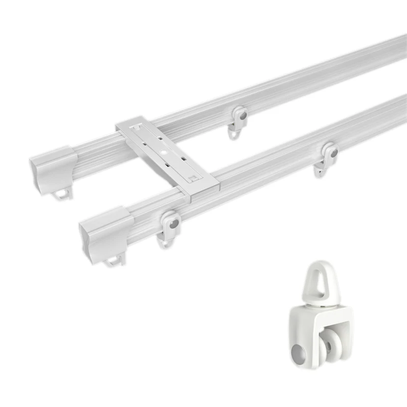 

exterior aluminum curtain rail with swivel runners flexible double curtain rod track for privcy, Champagne/white