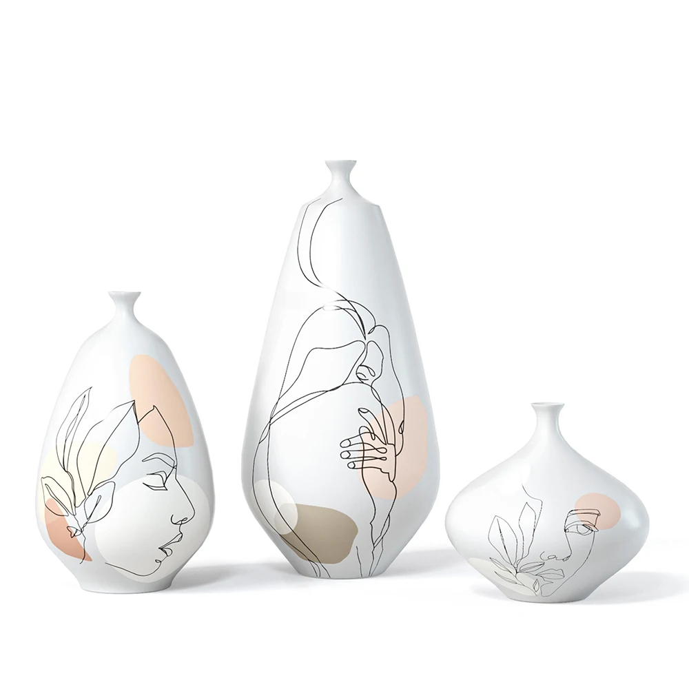 

Modern Nordic Desigh Abstract Face Porcelain Ceramic Flower Vase For Home Decor