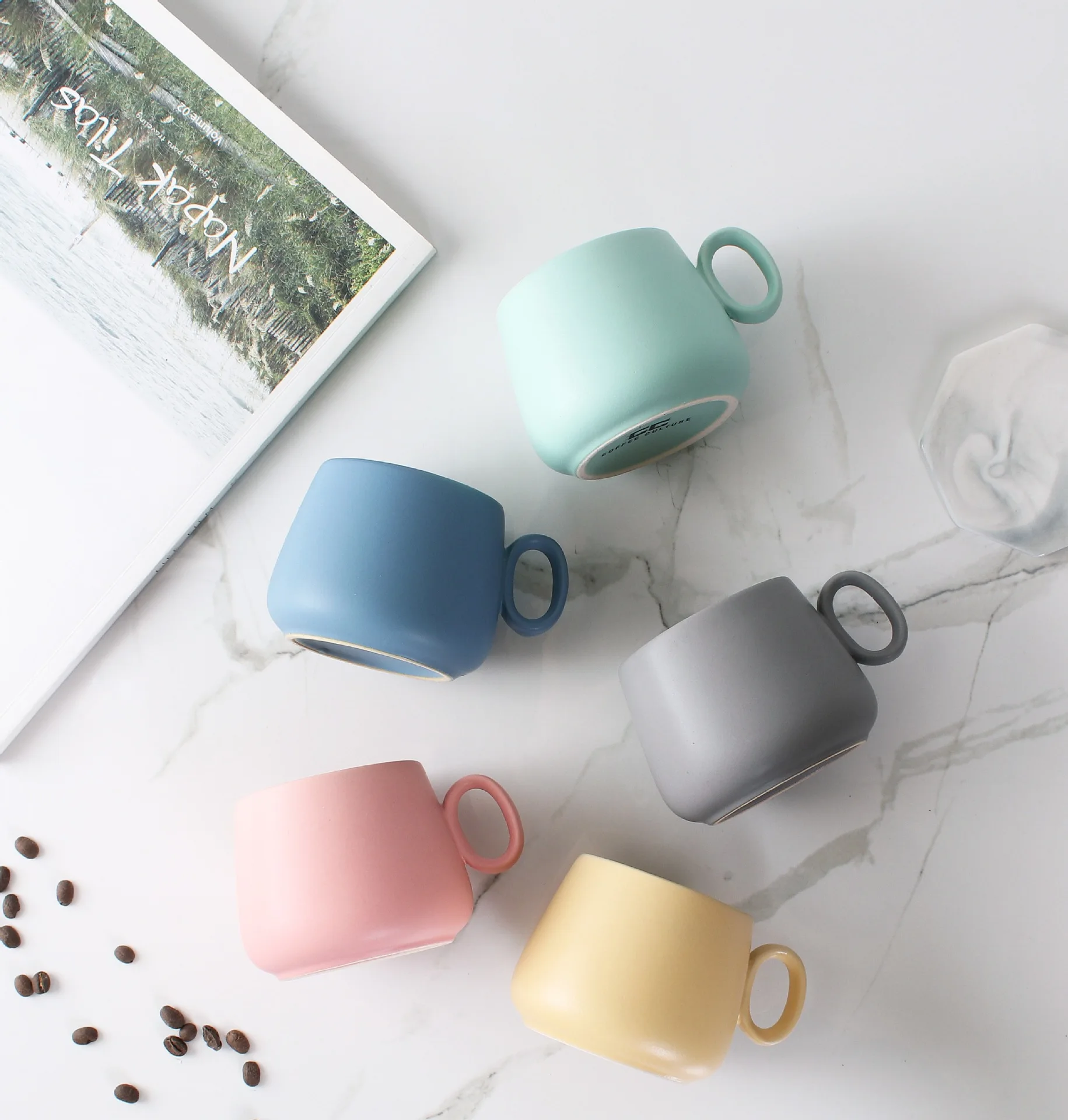 

300ml Nordic Ceramic Coffee Mug Custom Colorful Porcelain Tea Cup for Home Office With Handle