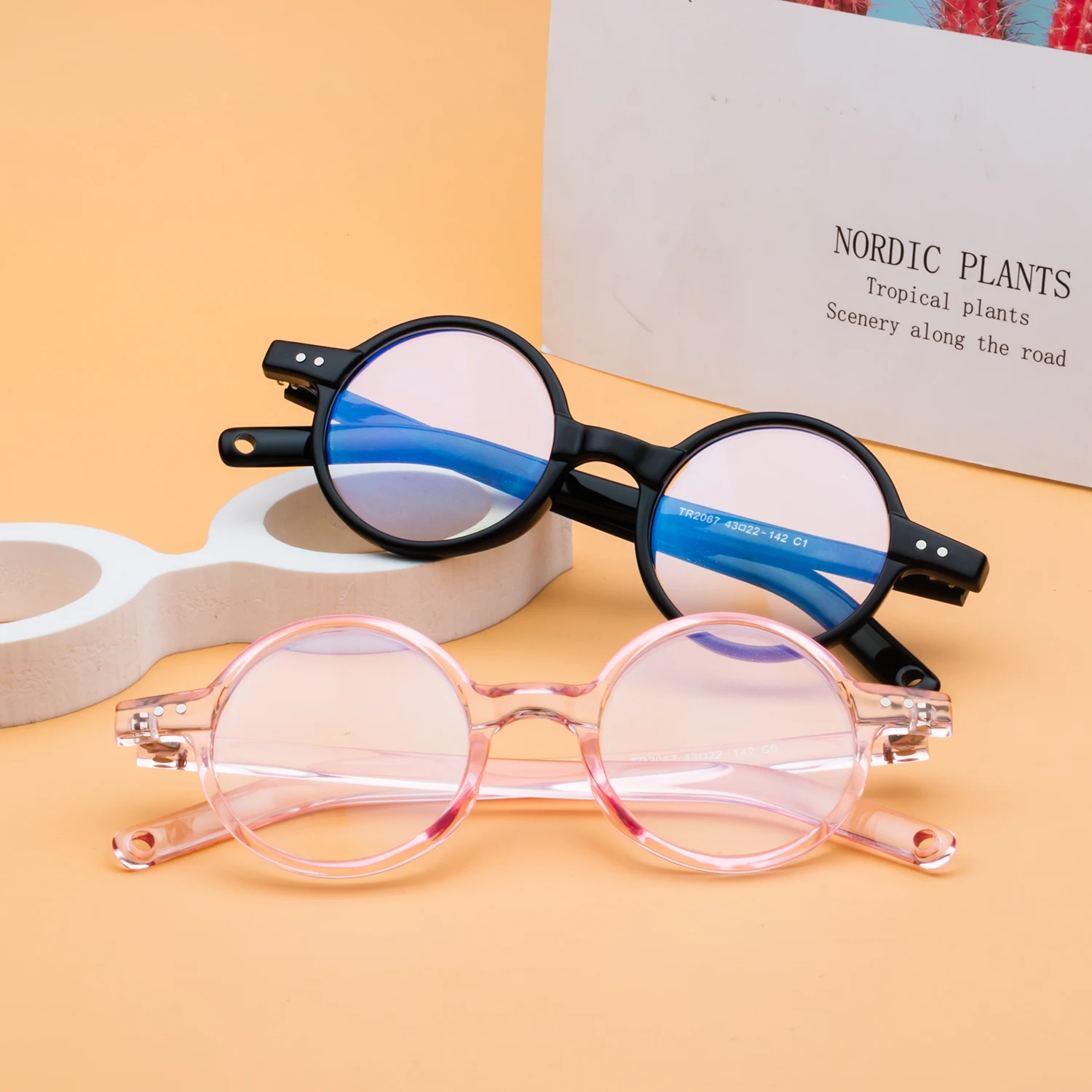 

BLONGU Round Blue Light Blocking Glasses Adults Computer Game Glasses TR90 Eyeglasses Frame Anti Blue Light Blocking Glasses, Black,pink,green