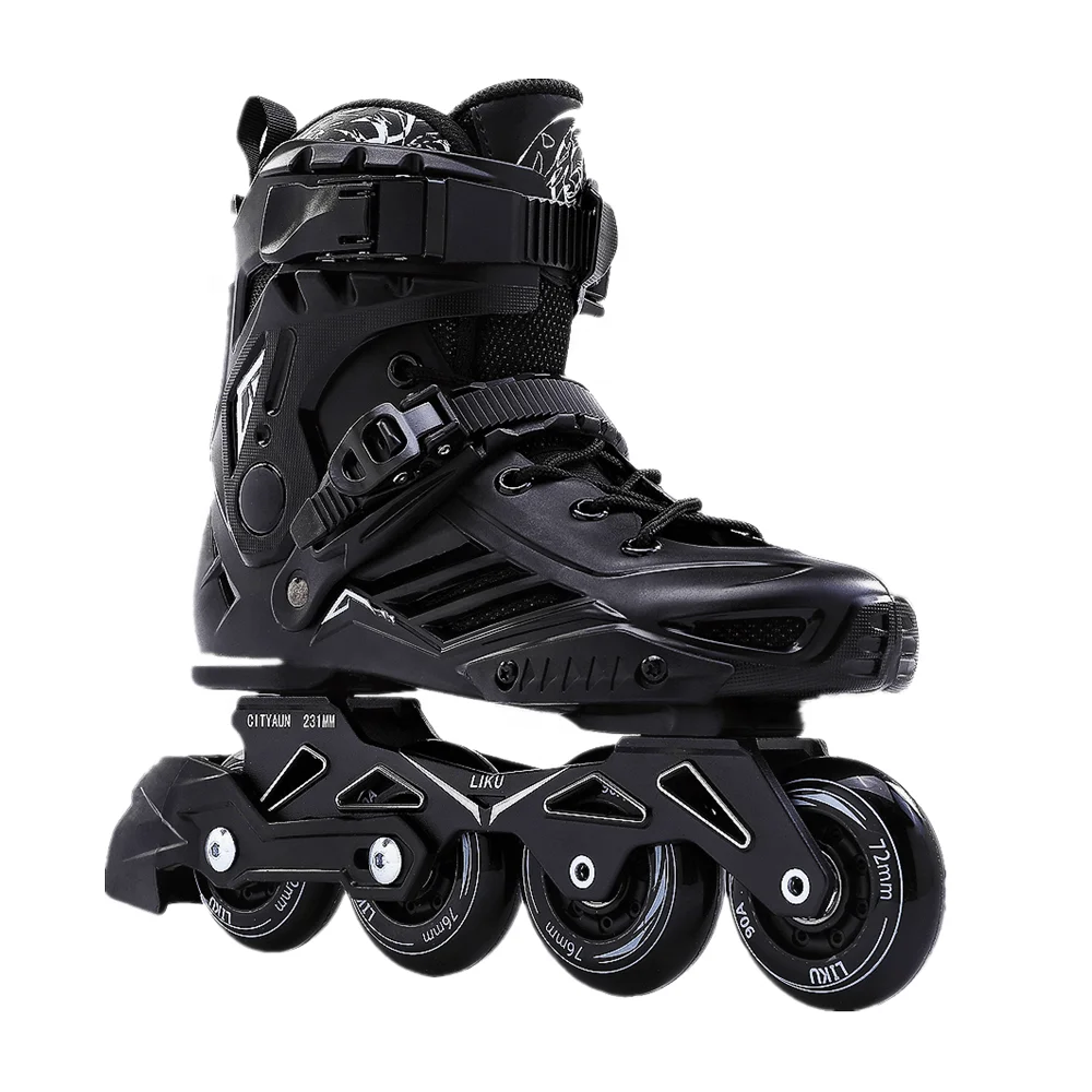

Amazon Hot Selling LIKU Black Slalom Inline Skates 72mm 76mm 80mm PU wheels Fixed Size Speed Roller Skates Wholesale For Adults