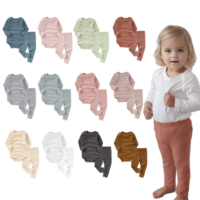 

Wholesale Organic Cotton Ribbed Baby Neutral Outfit Cozy Baby Grow Ribbed Baby Shower Gift Clothing Set