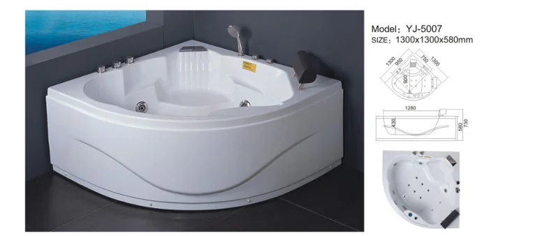 YJ5007 Acrylic  bathroom corner bathtub whirlpool massage bath tub