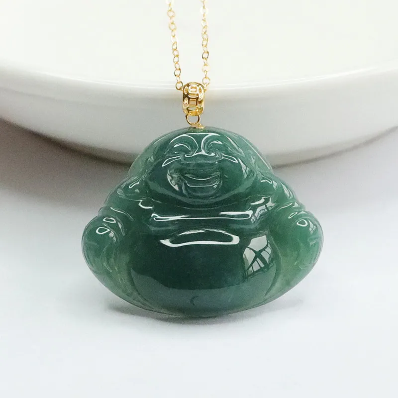 

18K Gold Inlaid Natural Feitsui Buddhle Sculpture Male Pendant Maitreya Buddha Jade Factory Live Broadcast Delivery FC2043007