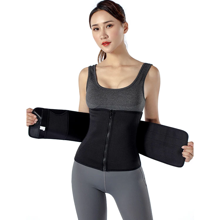 

Custom Logo One Straps Black Adjustable Weight Loss Wrap Sweat Workout Women Long Torso Fitness Corset Waist Trainer With Pocket, Black, linen gray,blue