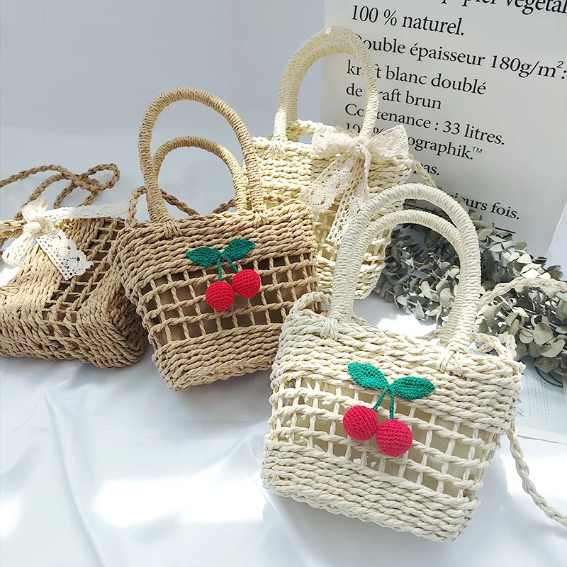 

Summer straw seaside vacation beach handbag small cherry woven diagonal small bag